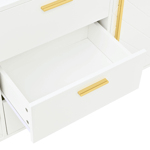 Aparador com 2 portas e 3 gavetas - elegante com padrĂ£o em espiga - Branco Aparador com 2 portas e 3 gavetas - elegante com padrĂ£o em espiga - Branco