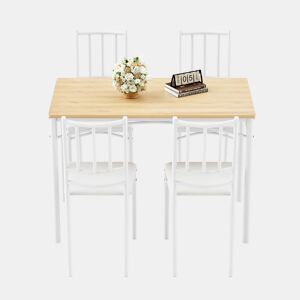 Conjunto de mesa de jantar 110 x 60 x 76,5 cm - Estilo industrial, 4 cadeiras de jantar - Natural e branco