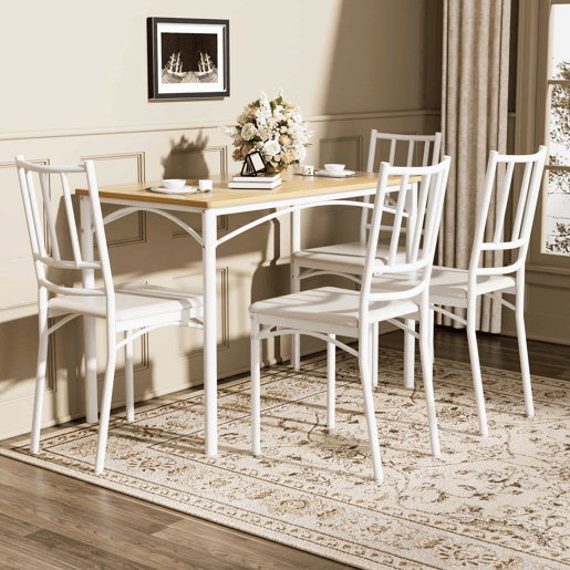 Conjunto de mesa de jantar 110 x 60 x 76,5 cm - Estilo industrial, 4 cadeiras de jantar - Natural e branco