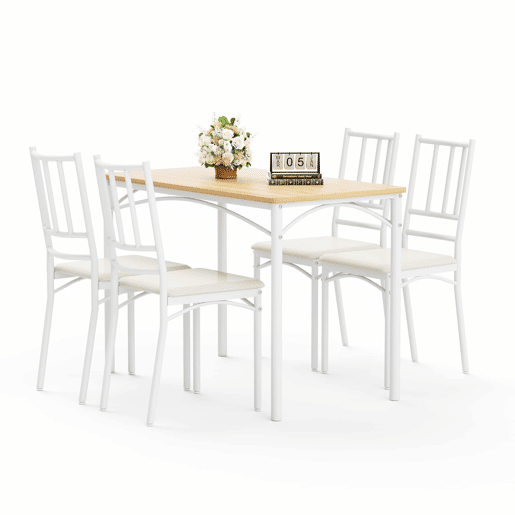 Conjunto de mesa de jantar 110 x 60 x 76,5 cm - Estilo industrial, 4 cadeiras de jantar - Natural e branco