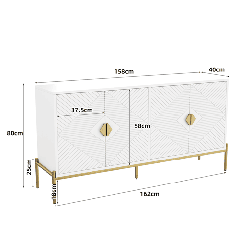 Aparador moderno 162x40x80 cm - Com arrumação, para sala de estarsala de jantarentrada - Branco