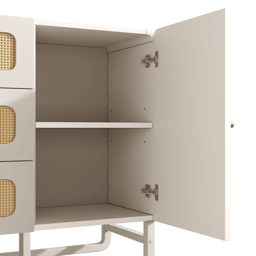 Cômoda 120x85x40 cm - Estilo rústico, 3 gavetas, 1 porta, prateleiras ajustáveis, puxadores dourados - Branco