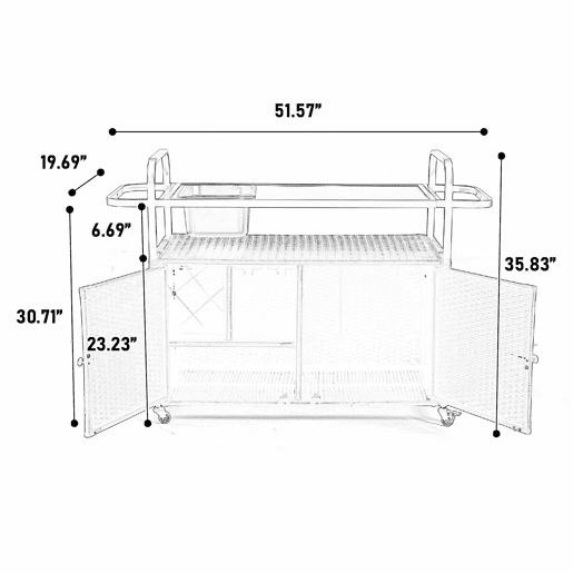 Mesa de bar para exterior - carrinho de vime com armário, rodas bloqueáveis, cubo para gelo e cesto lateral - bege