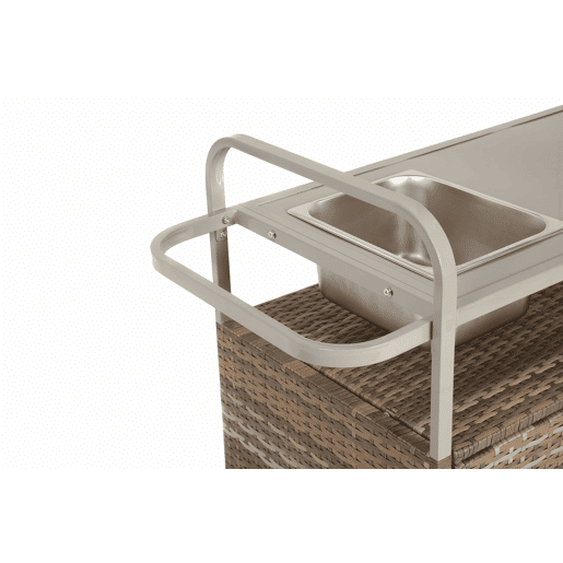 Mesa de bar para exterior - carrinho de vime com armário, rodas bloqueáveis, cubo para gelo e cesto lateral - bege