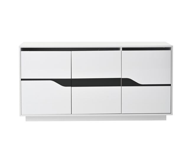 Mueble salón 140x40x70 cm - sideboard con 3 puertas, con led, blanco y negro