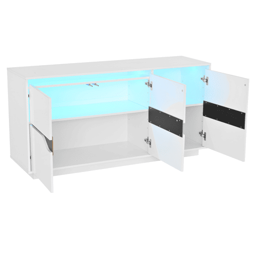 Móvel de sala 140x40x70 cm - Aparador com 3 portas, com LED, branco e preto