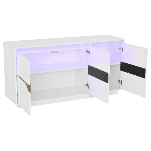 Móvel de sala 140x40x70 cm - Aparador com 3 portas, com LED, branco e preto