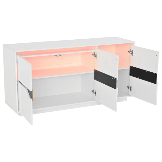 Móvel de sala 140x40x70 cm - Aparador com 3 portas, com LED, branco e preto