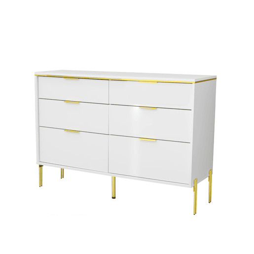 Aparador com 6 gavetas - frente brilhante, grande capacidade de armazenamento, estilo moderno - Branco