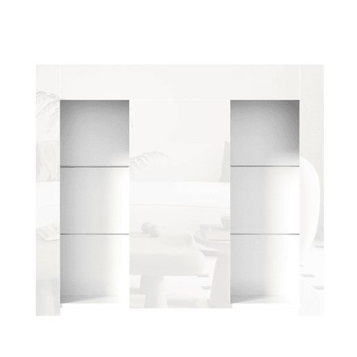 Aparador moderno branco 95x35x83 cm - Confrontamento brilhante, prateleiras de vidro e porta - Branco