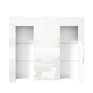 Aparador moderno branco 95x35x83 cm - Confrontamento brilhante, prateleiras de vidro e porta - Branco