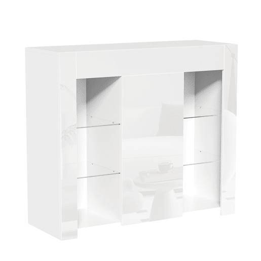 Aparador moderno branco 95x35x83 cm - Confrontamento brilhante, prateleiras de vidro e porta - Branco