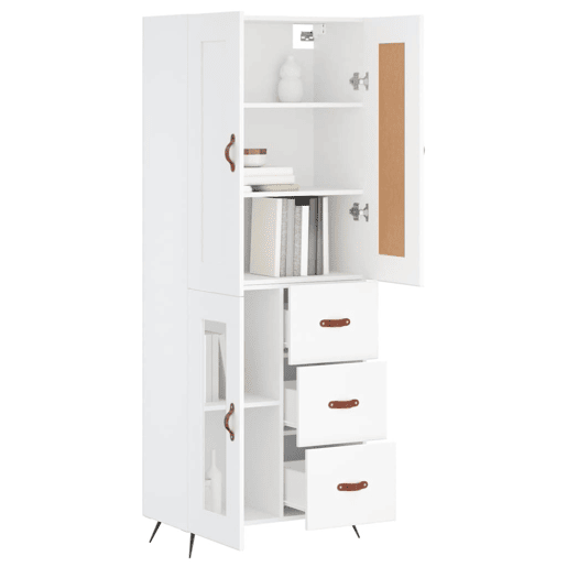 Armário alto - Bufete - Móvel de apoio 69,5x34x180 cm derivados de madeira branco pt733