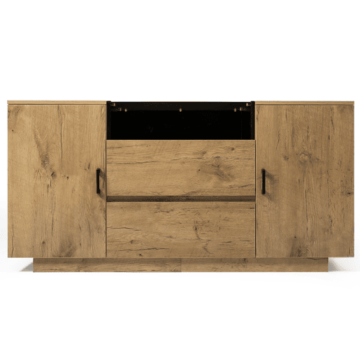 Cômoda 140x70x40 cm - 2 gavetas + 2 armários ajustáveis - Vidro ESG - Carvalho claro
