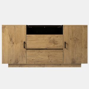 Cômoda 140x70x40 cm - 2 gavetas + 2 armários ajustáveis - Vidro ESG - Carvalho claro