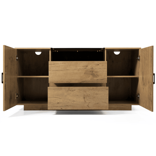 Cômoda 140x70x40 cm - 2 gavetas + 2 armários ajustáveis - Vidro ESG - Carvalho claro