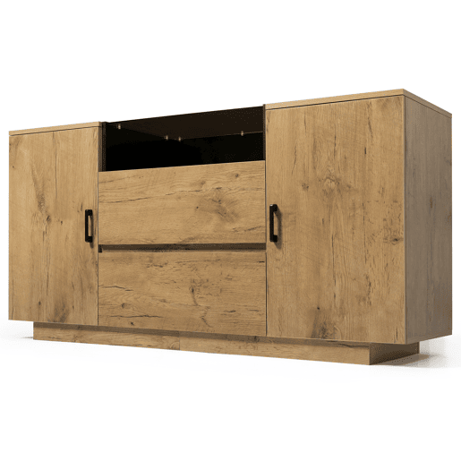 Cômoda 140x70x40 cm - 2 gavetas + 2 armários ajustáveis - Vidro ESG - Carvalho claro