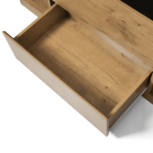 Cômoda 140x70x40 cm - 2 gavetas + 2 armários ajustáveis - Vidro ESG - Carvalho claro