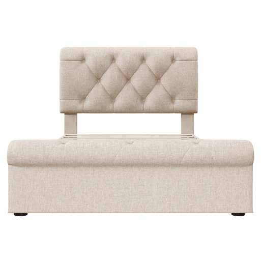 Cama individual 90x200 cm - Cama estofada com 2 gavetas e cabeceira ajustável - Natural