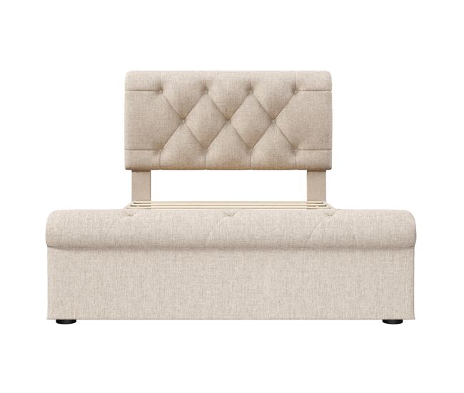 Cama individual 90x200 cm - cama tapizada con 2 cajones y cabecero ajustable - natural