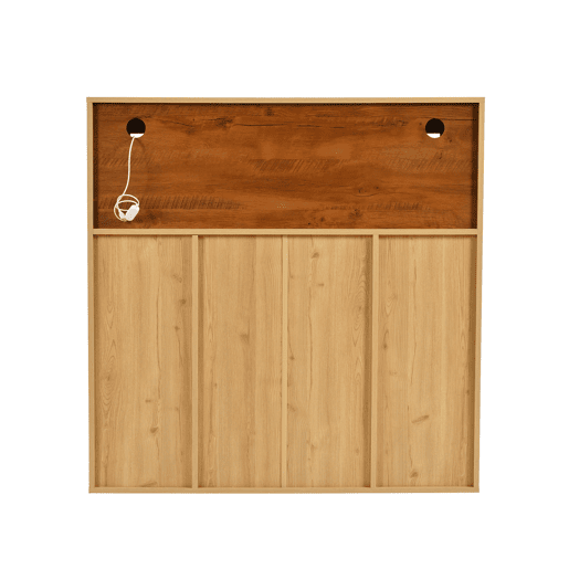 Aparador, Armário para garrafas com LED - 2 portas, 2 gavetas e prateleiras de vidro - Natural