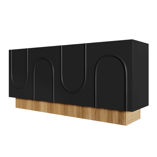 Aparador 160x75x38 - 4 portas, grande capacidade de armazenamento, estrutura em U - PretoMadeira