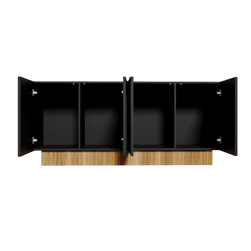 Aparador 160x75x38 - 4 portas, grande capacidade de armazenamento, estrutura em U - PretoMadeira