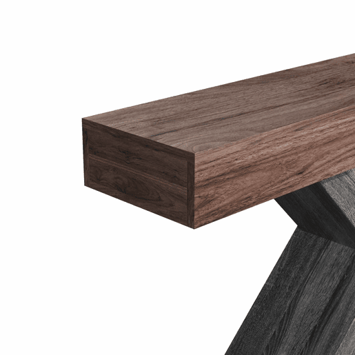 Mesa de console estreita - pés em X, acabamento com efeito de madeira, tampo em aglomerado, para a entrada e a sala de estar - nogueira