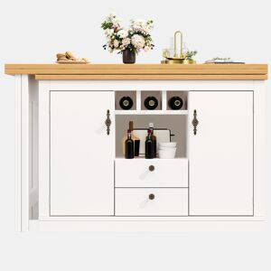 Mesa de bar extensível 120-180 cm - Com função de rotação de 360° e arrumação - Branca