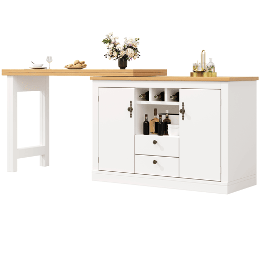 Mesa de bar extensível 120-180 cm - Com função de rotação de 360° e arrumação - Branca