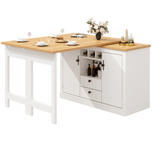Mesa de bar extensível 120-180 cm - Com função de rotação de 360° e arrumação - Branca