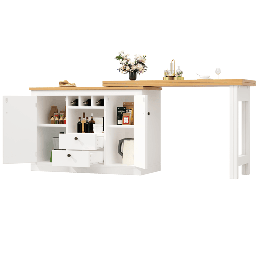 Mesa de bar extensível 120-180 cm - Com função de rotação de 360° e arrumação - Branca