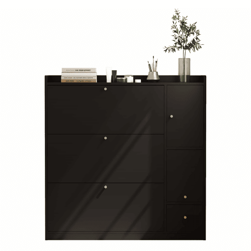 Armário rebatível 119 x 24 x 122 cm - 3 gavetas rebatíveis, organizador de entrada com gaveta, banco rebatível independente para o corredor - preto