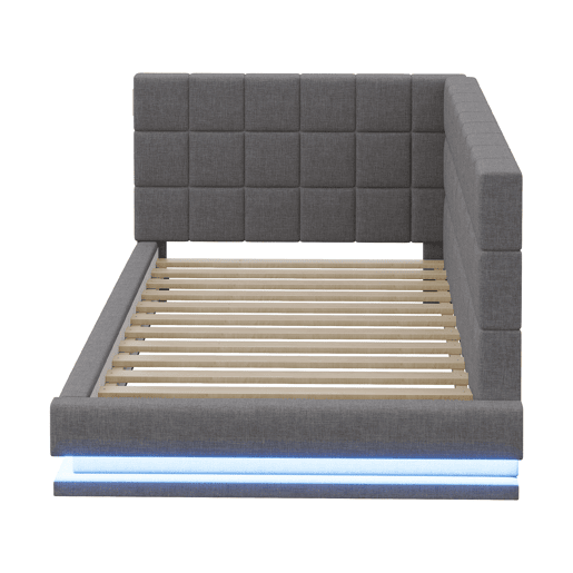Sofá-cama 90*200 - Multifuncional com faixa LED, entrada USB e estrado, tecido de linho - Cinza