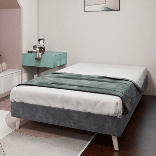 Cama moderna minimalista 90x200 - Base baixa, estilo moderno - Cinza