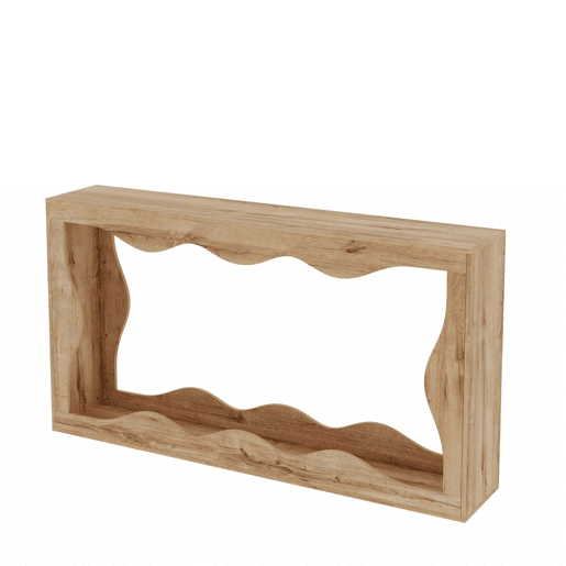 Console de entrada de 2 níveis - design com borda ondulada, mesa comprida com acabamento em imitação de madeira, estante para sala de estar e hall de entrada, borda natural, mesa auxiliar decorativa - Natural
