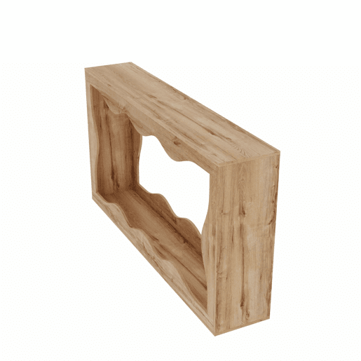 Console de entrada de 2 níveis - design com borda ondulada, mesa comprida com acabamento em imitação de madeira, estante para sala de estar e hall de entrada, borda natural, mesa auxiliar decorativa - Natural