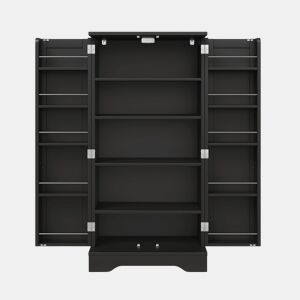 Aparador 120x60x40 cm - Armário com luz LED, prateleiras ajustáveis, 2 portas - Preto