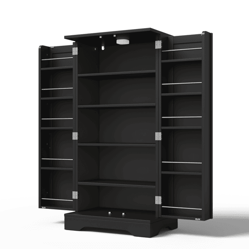 Aparador 120x60x40 cm - Armário com luz LED, prateleiras ajustáveis, 2 portas - Preto