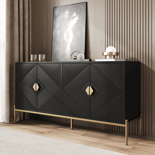 Aparador moderno 162x40x80 cm - Móvel com arrumação - Preto