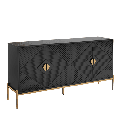 Aparador moderno 162x40x80 cm - Móvel com arrumação - Preto