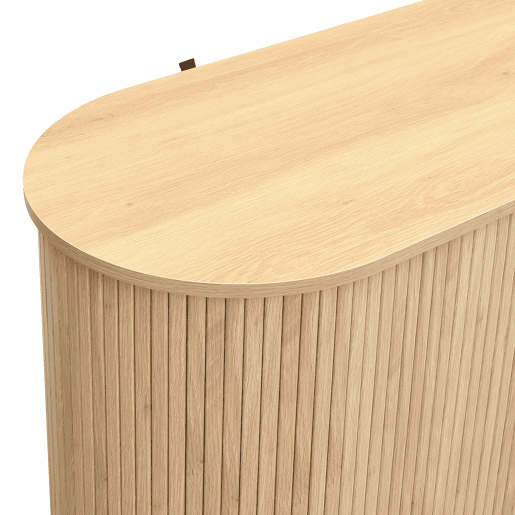 Aparador MDF - Portas com persianas enroláveis, puxadores de alumínio e pés de ferro - Natural