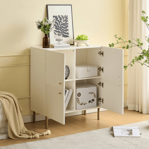 Aparador moderno - MDF com puxadores em liga de zinco e pés em aço, design elegante para a sala de estar, quarto e hall de entrada - Branco