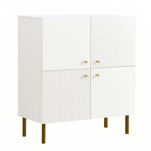 Aparador moderno - MDF com puxadores em liga de zinco e pés em aço, design elegante para a sala de estar, quarto e hall de entrada - Branco