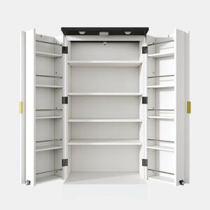 Aparador 120x60,5x40 cm - Com luz LED, prateleiras ajustáveis, design moderno - Branco