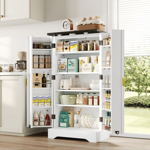 Aparador 120x60,5x40 cm - Com luz LED, prateleiras ajustáveis, design moderno - Branco