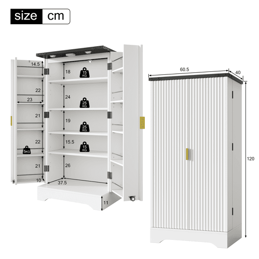 Aparador 120x60,5x40 cm - Com luz LED, prateleiras ajustáveis, design moderno - Branco