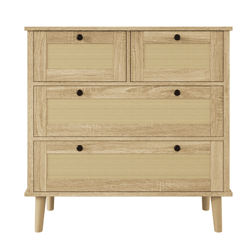 Cômoda com 4 gavetas - Gavetas de rattan, armário de arrumação, pés em madeira maciça - Natural