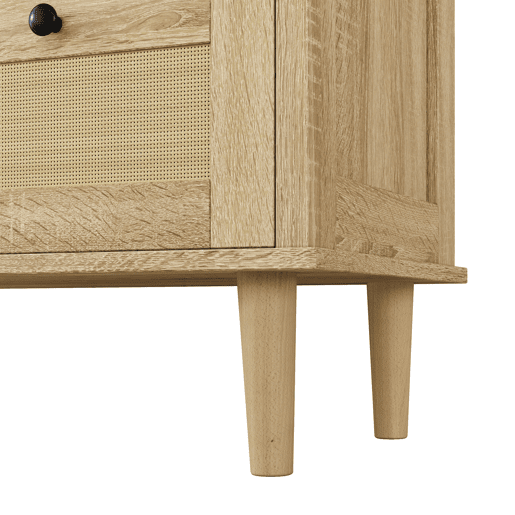 Cômoda com 4 gavetas - Gavetas de rattan, armário de arrumação, pés em madeira maciça - Natural