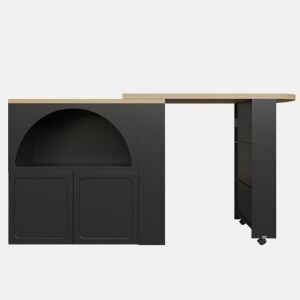 Mesa de bar extensível 135-205×39×100 cm - Mesa de bar móvel moderna com arrumação e design de porta curva - Preto